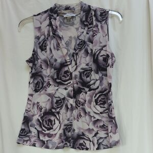 Calvin Klein V-neck Rose Print Sleeveless Blouse
